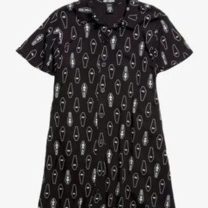 Hot Topic Black White Coffin Skeleton Collared Shirt Dress Goth Skater Large